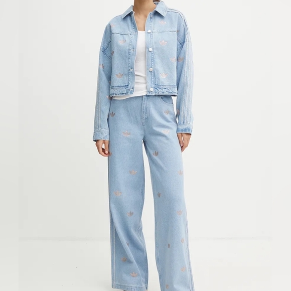 adidas Denim - Adidas Rhinestone denim pants Glittery Logo Rhinestones Clear Blue. PANTS ONLY!!